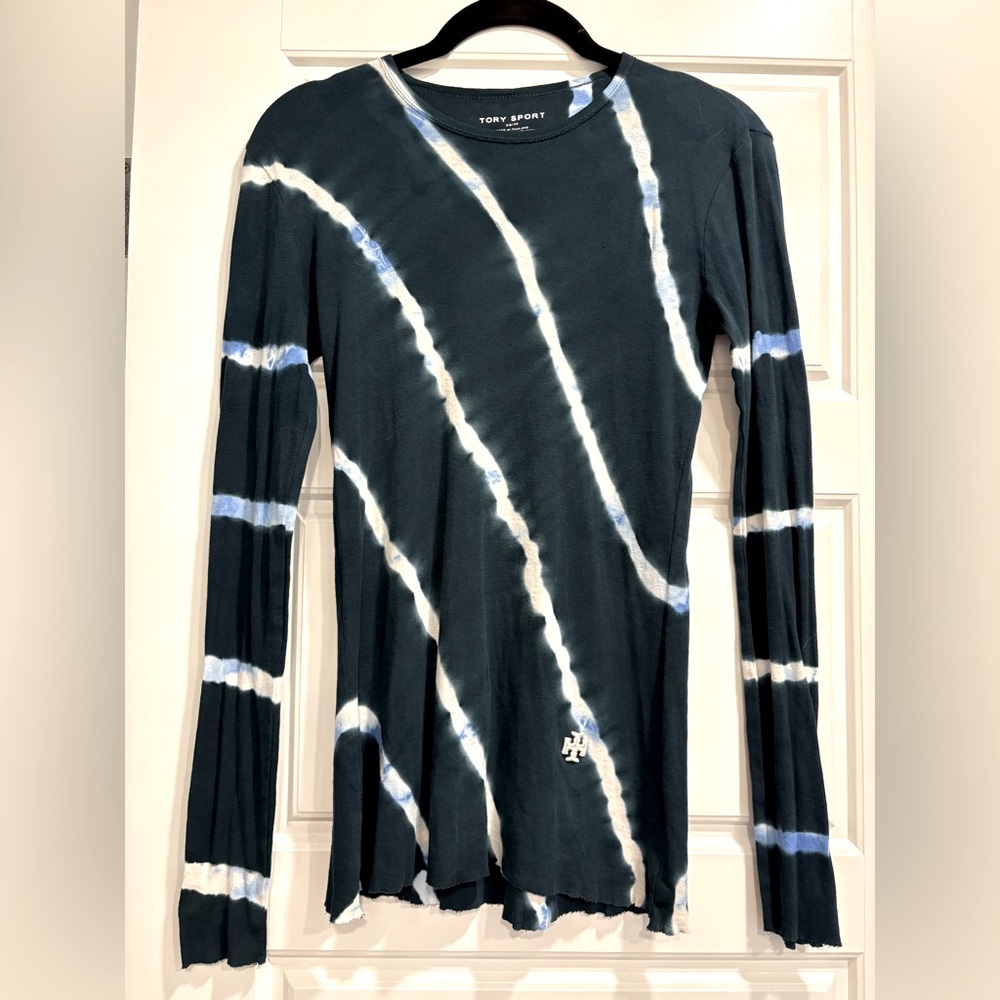 Tory Burch Tie Dye Gauzy Long Sleeve Top Womens XS Yoga‎ Athleisure Sporty Fall